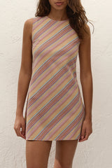 Julia Mini Dress Agua Stripe Mustard - Final Sale
