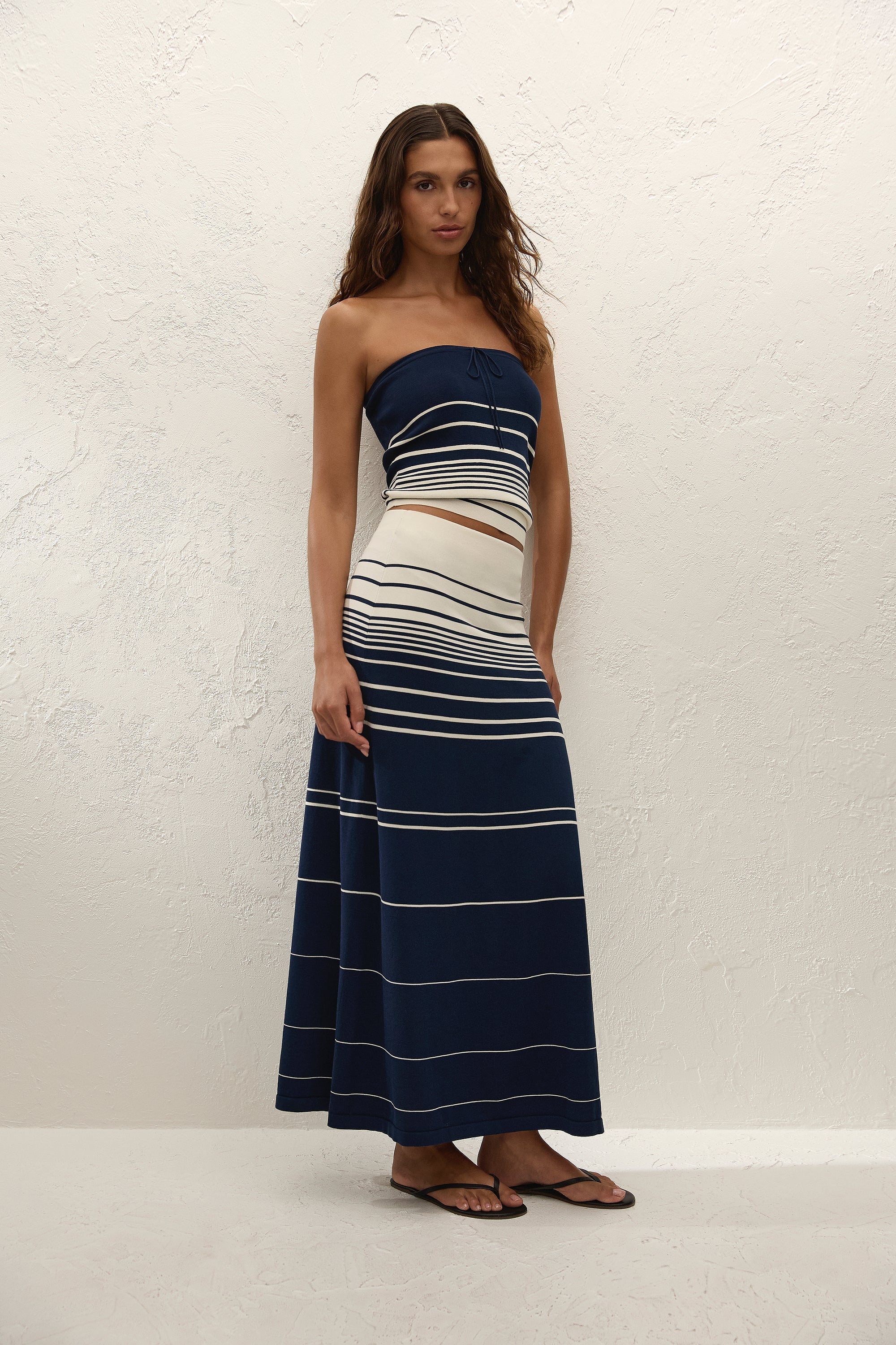 Casia Maxi Skirt Navy Cream Stripe - Final Sale