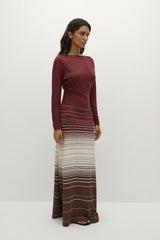 Idun Maxi Dress Accordion Stripe Bordeaux - Final Sale