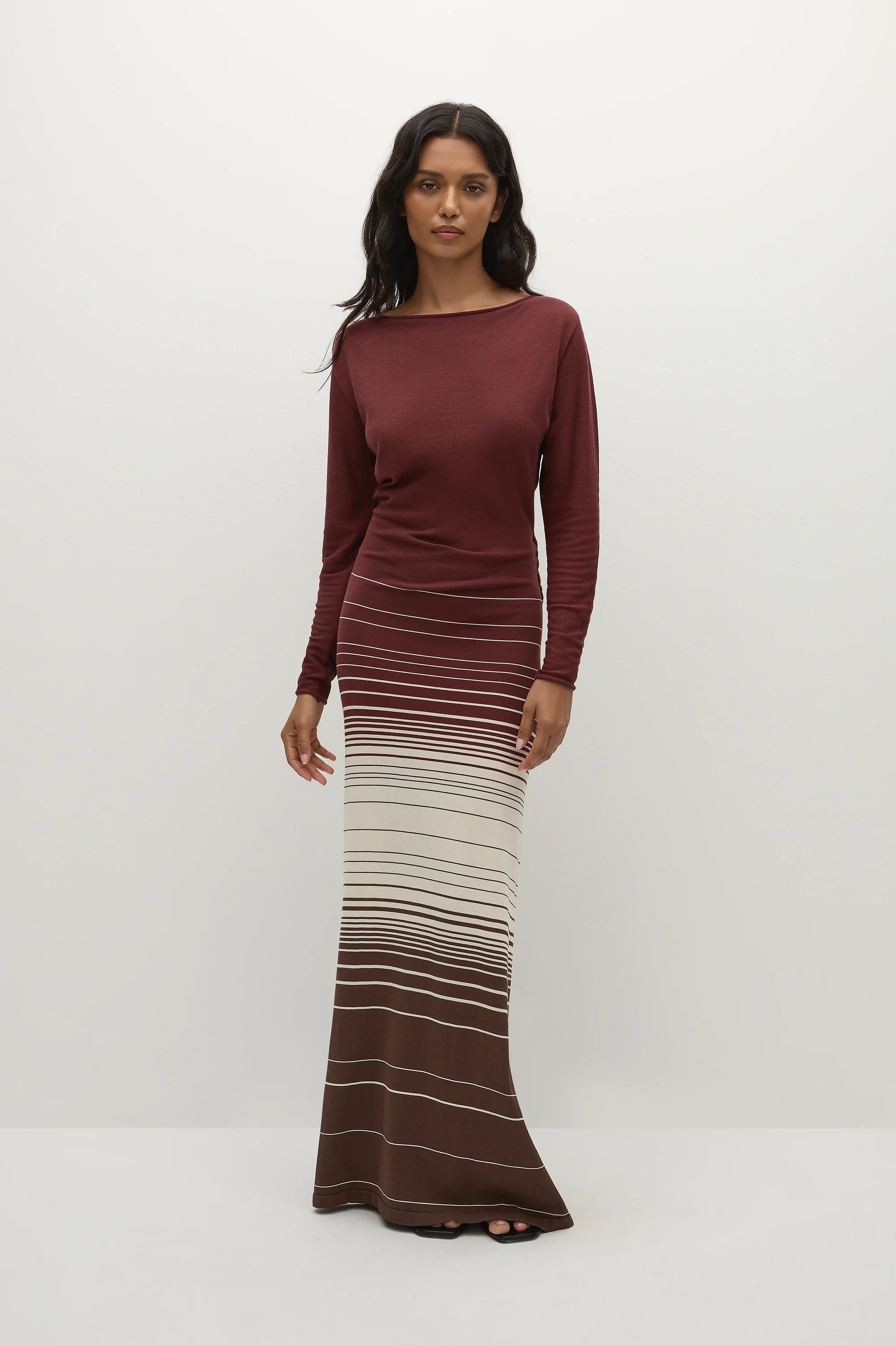 Idun Maxi Dress Accordion Stripe Bordeaux - Final Sale