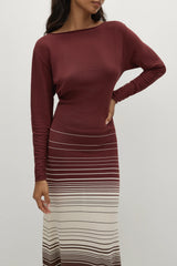 Idun Maxi Dress Accordion Stripe Bordeaux - Final Sale