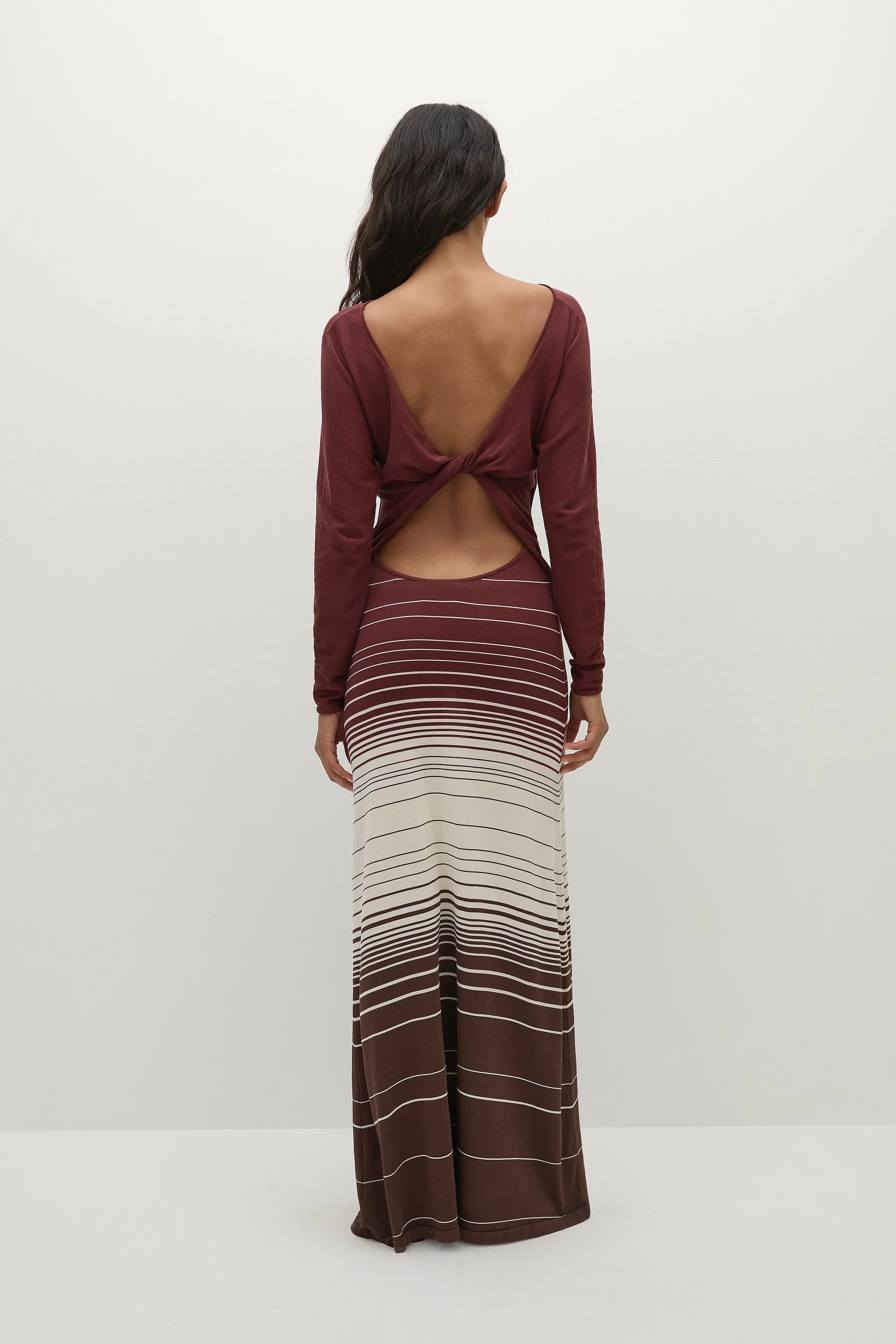 Idun Maxi Dress Accordion Stripe Bordeaux - Final Sale