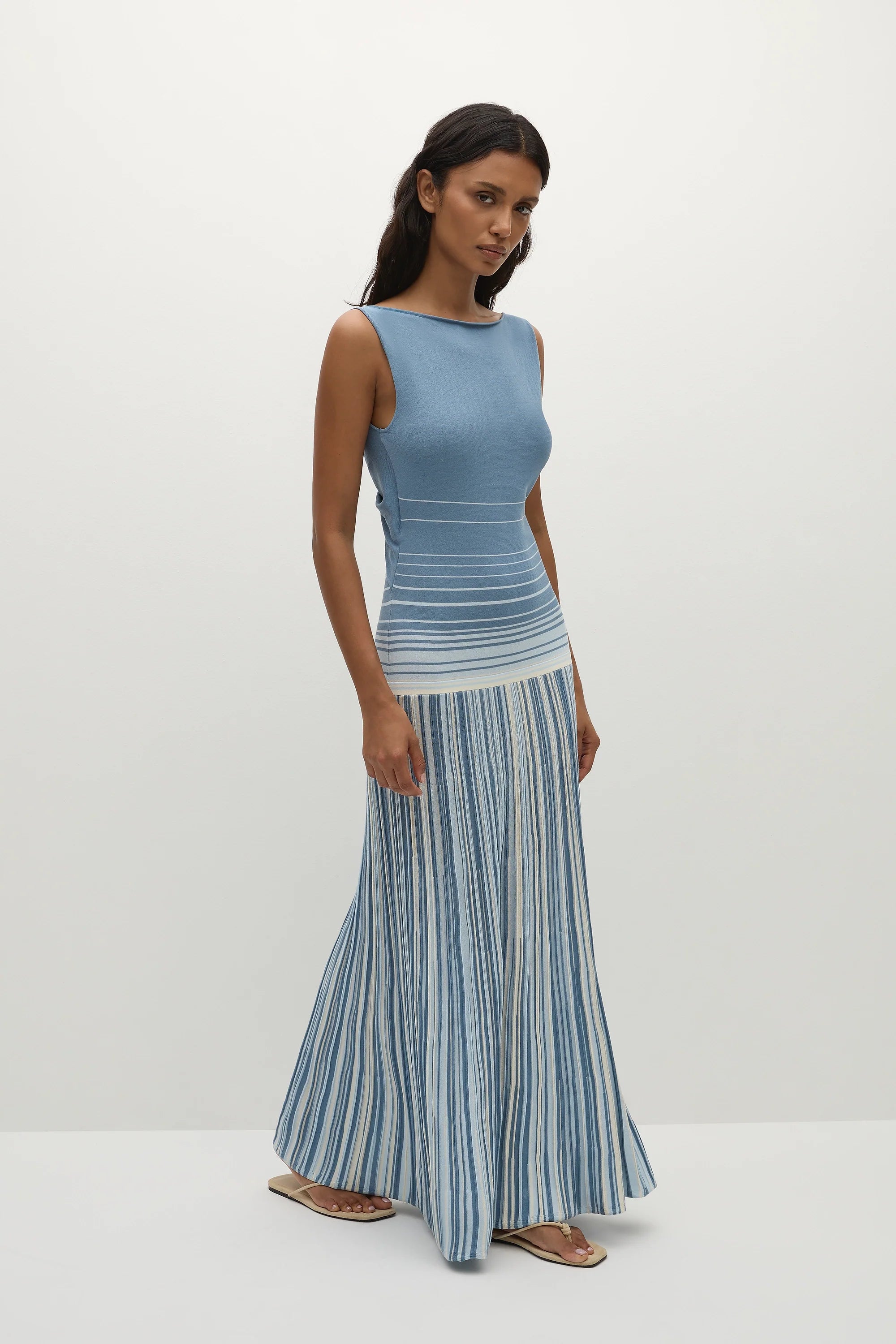 Xyla Maxi Dress Accordion Stripe Mineral Blue - Final Sale