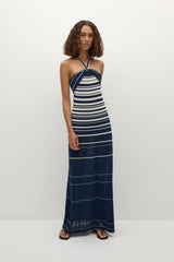 Axel Maxi Dress Accordion Stripe Cream Navy - Final Sale