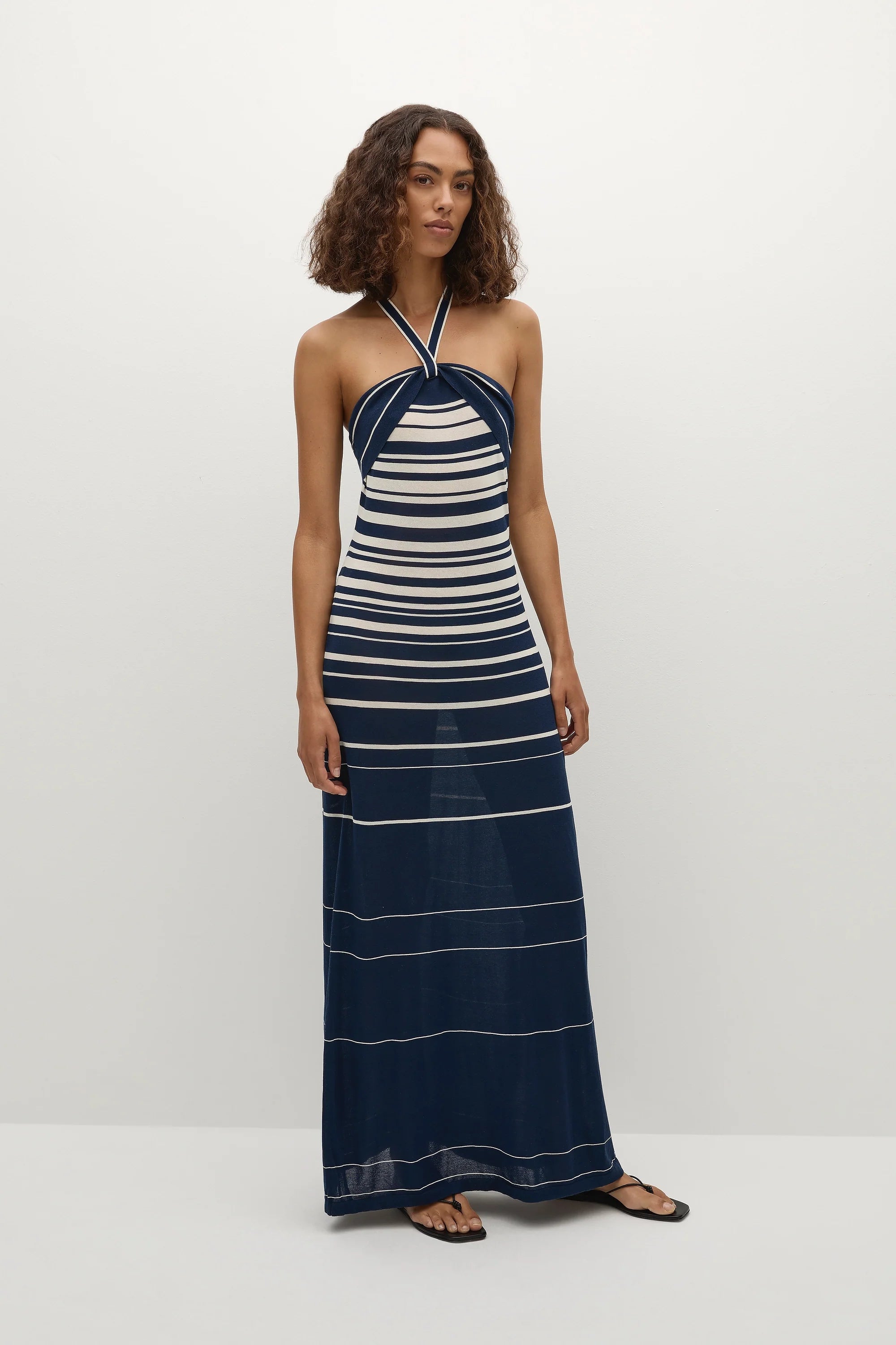 Axel Maxi Dress Accordion Stripe Cream Navy - Final Sale