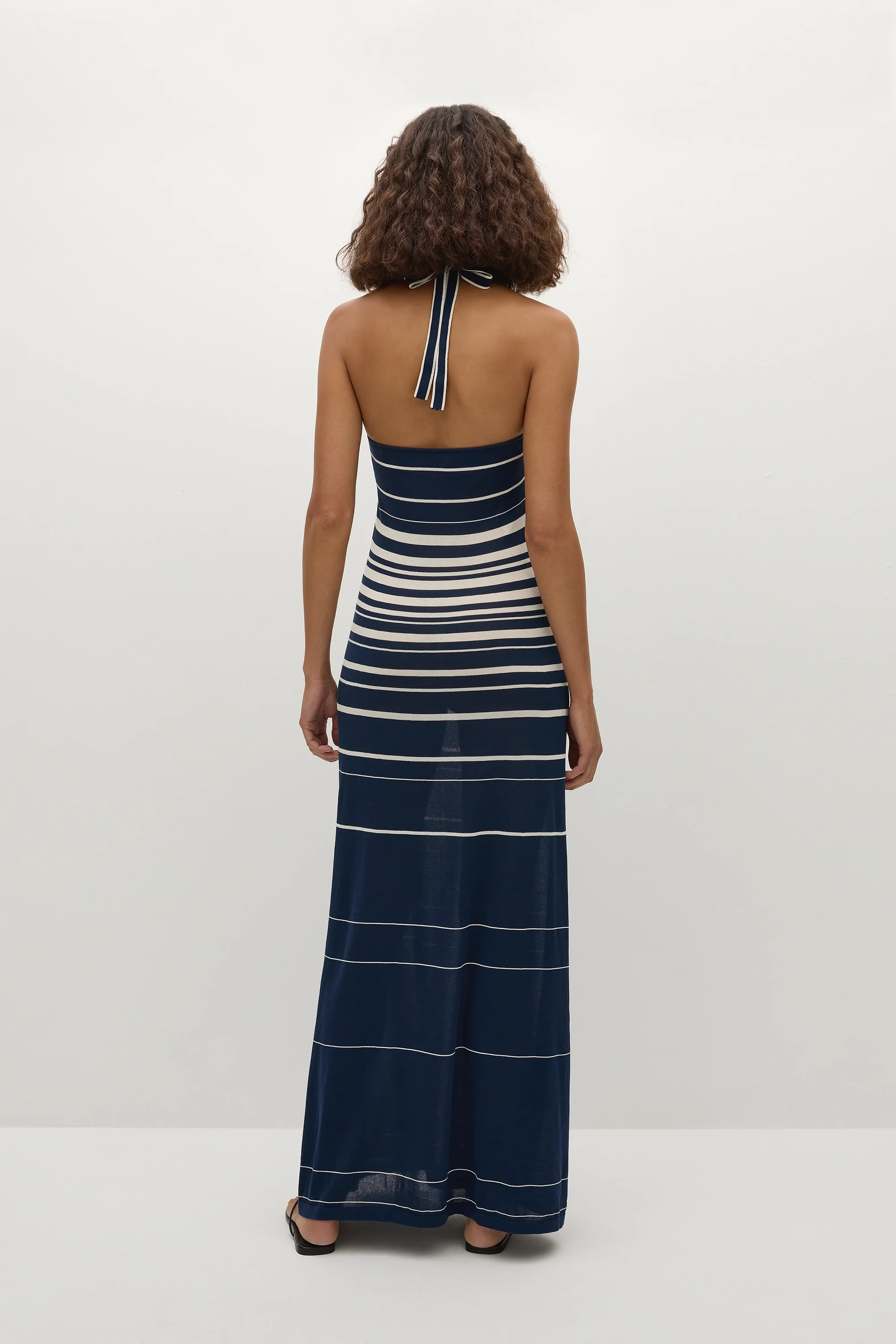 Axel Maxi Dress Accordion Stripe Cream Navy - Final Sale
