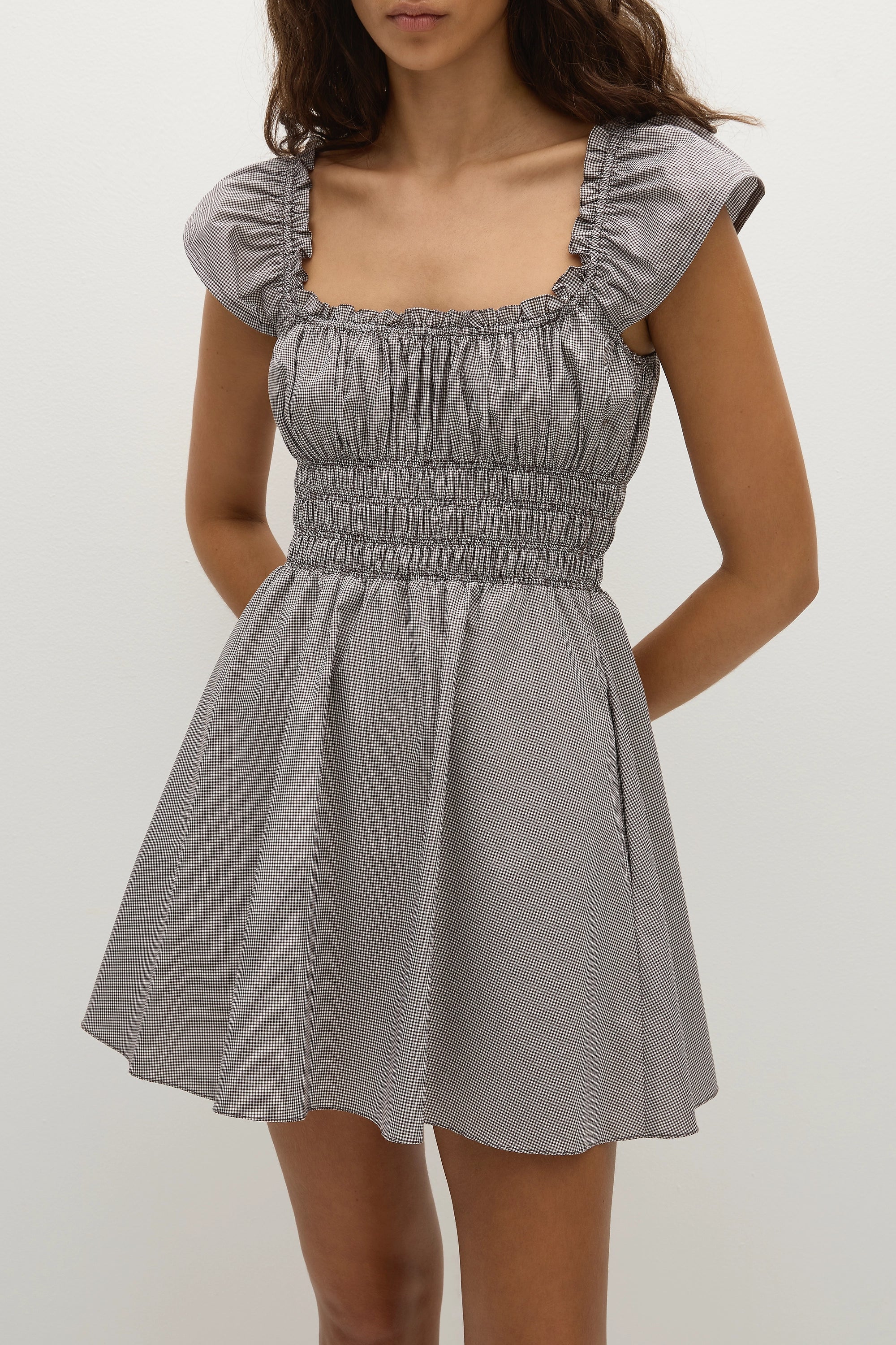 Janne Mini Dress Hanne Gingham Espresso - Final Sale