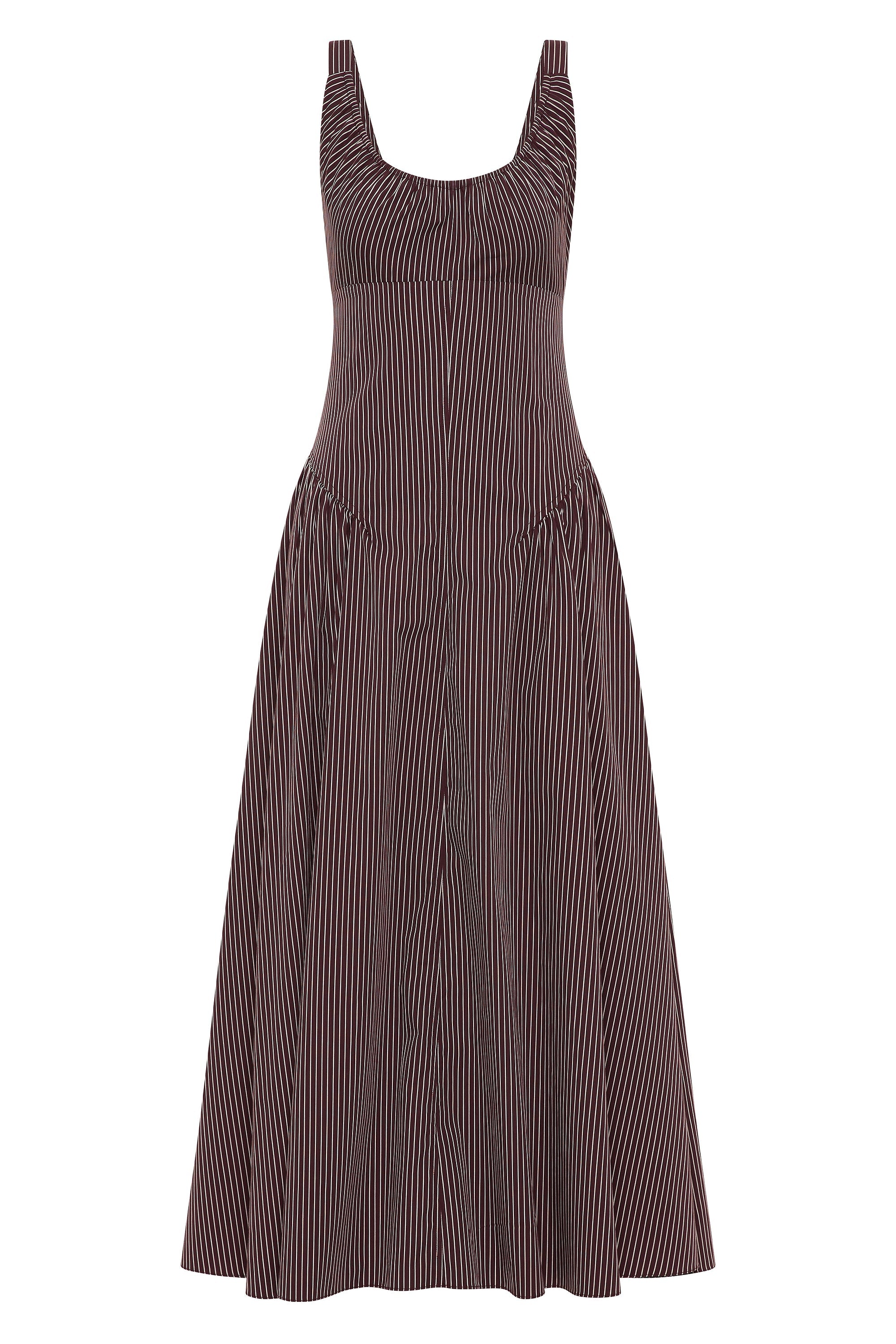 Olas Midi Dress Rocio Pinstripe Chocolate Plum - Final Sale