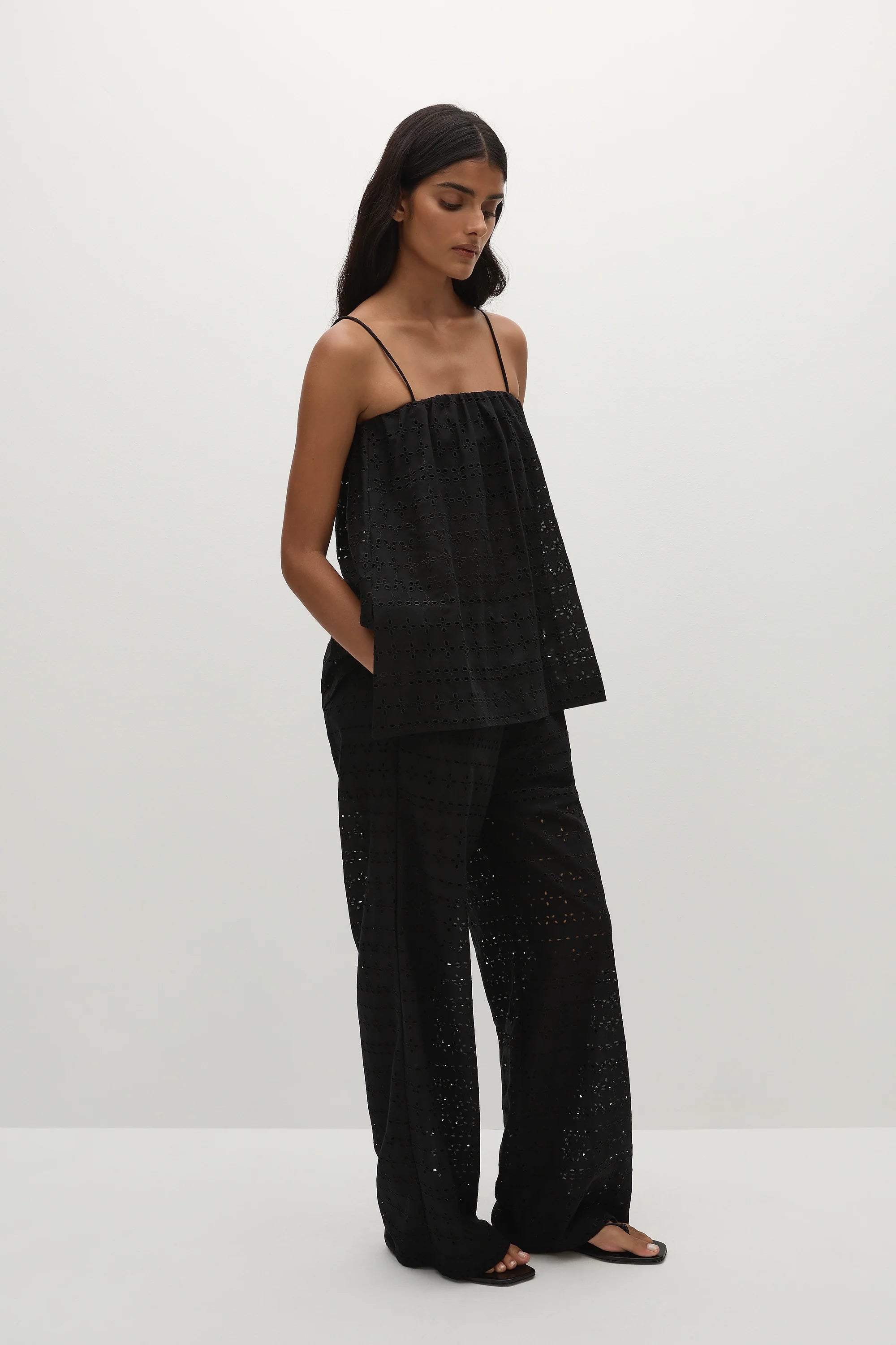 Ella Pant Agnes Broderie Anglaise Black - Final Sale