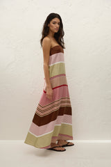 Yolina Maxi Dress Barragan Stripe Dusty Mauve - Final Sale