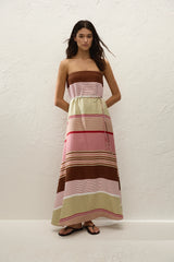 Yolina Maxi Dress Barragan Stripe Dusty Mauve - Final Sale