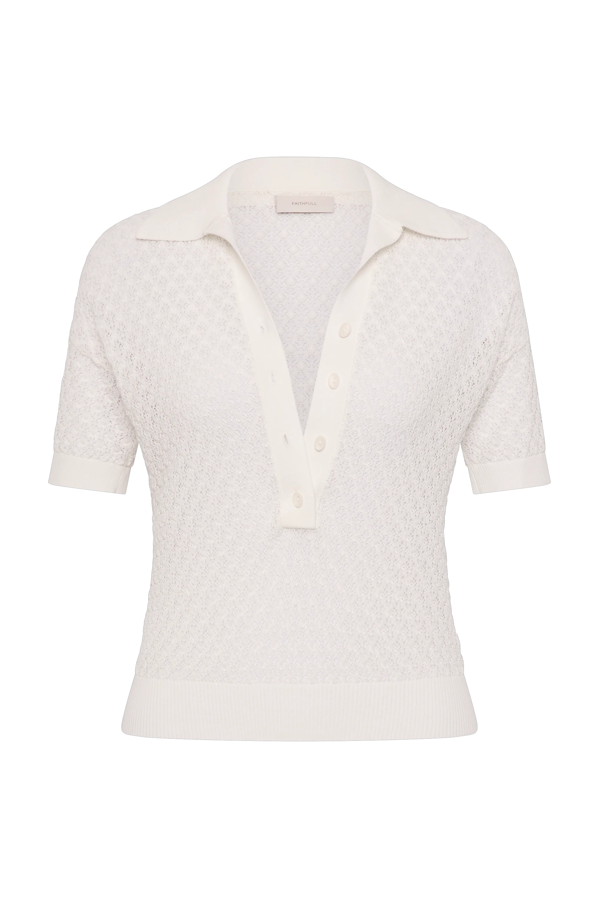 Lenna Polo Top Pointelle Lace Vintage White - Final Sale
