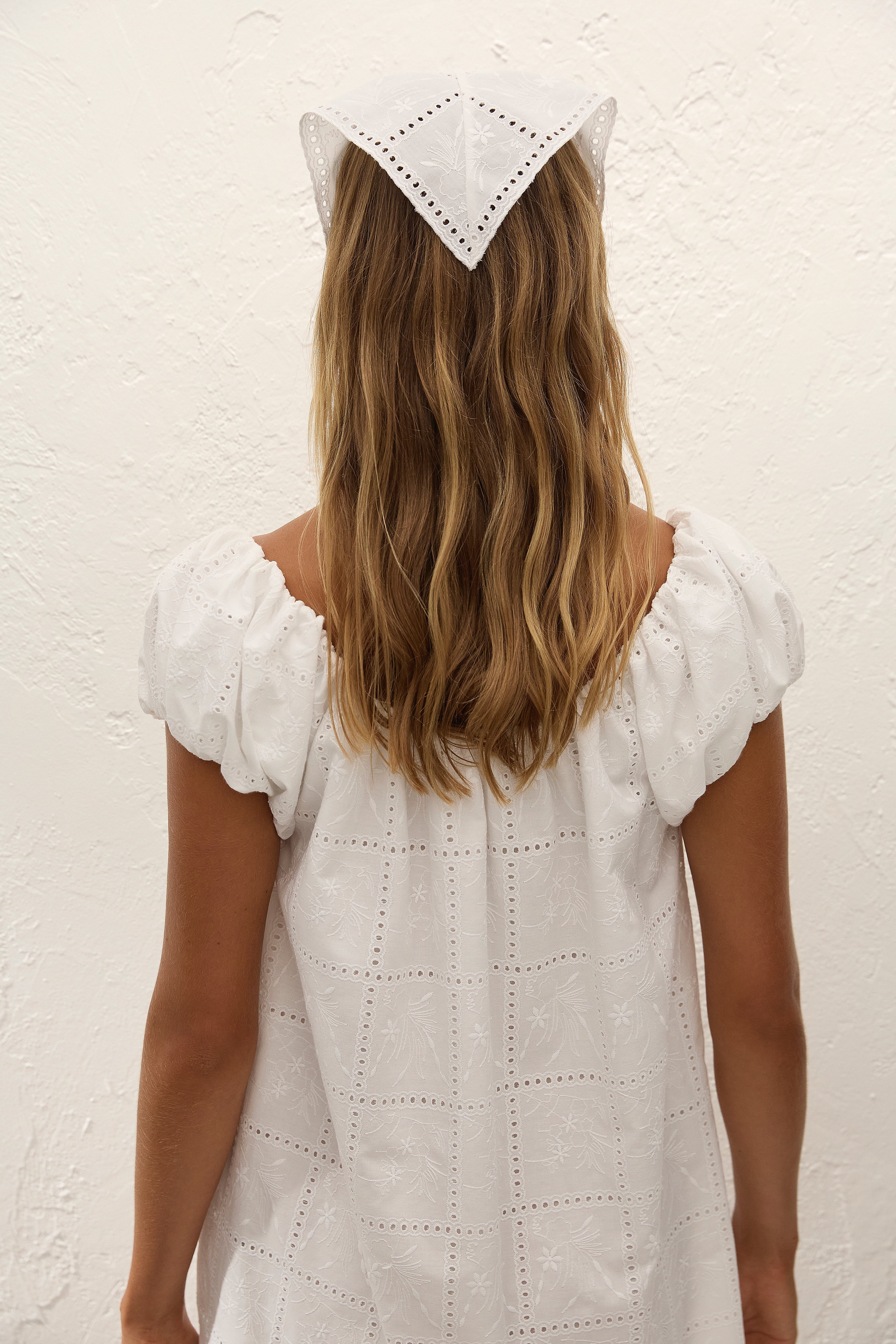 Clementina Head Scarf Handkerchief Broderie White
