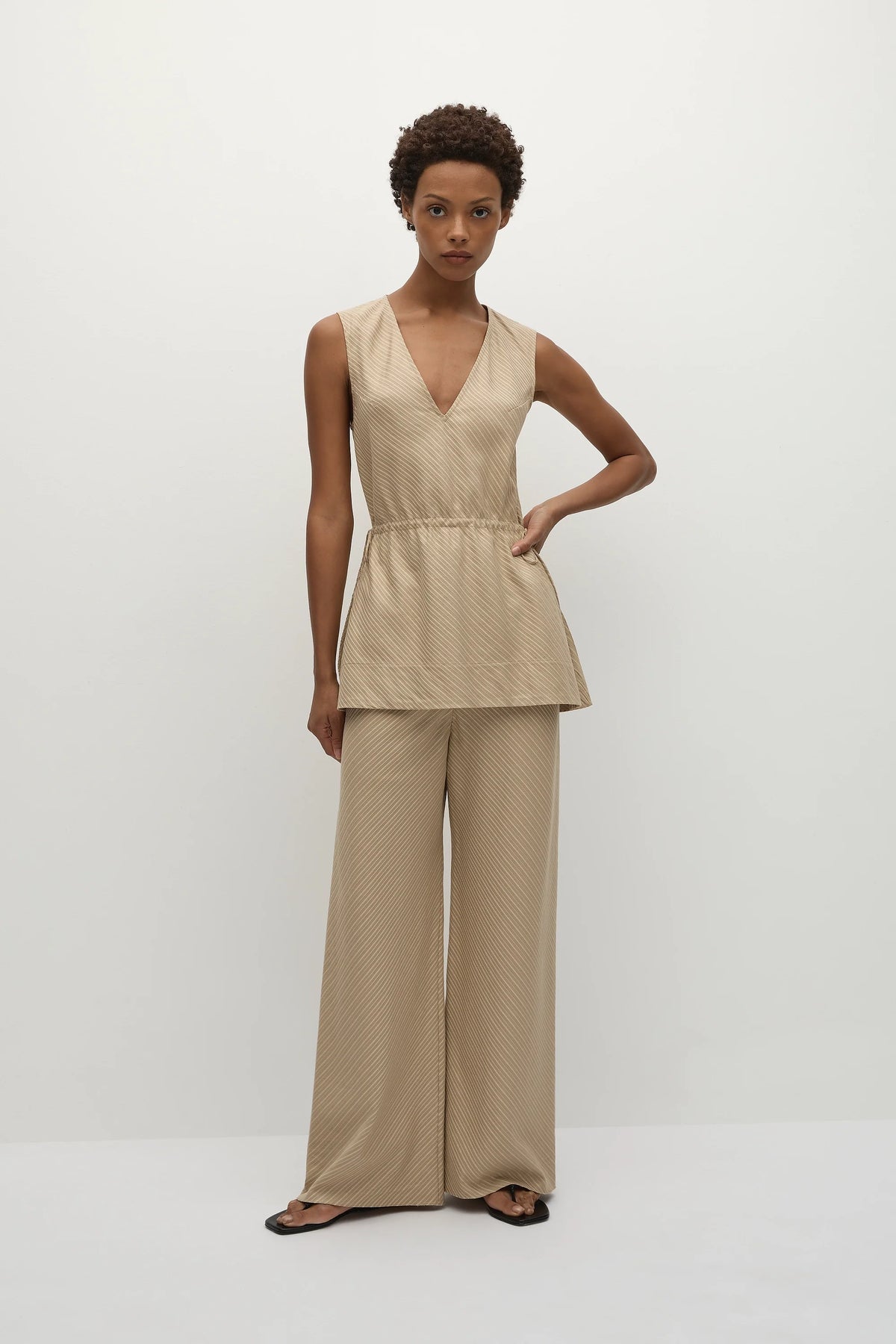Selan Pant Pinstripe Fawn White - Final Sale