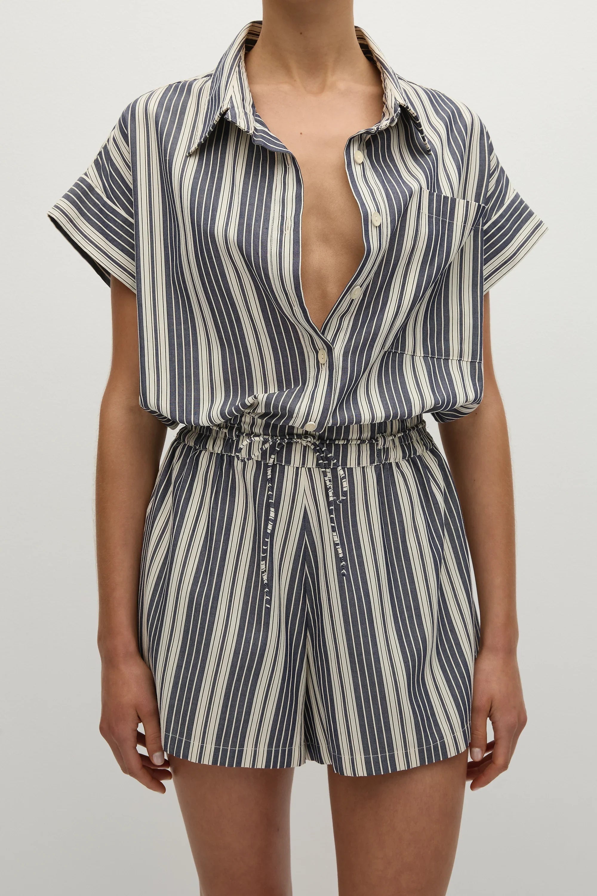 Cyrene Playsuit Antique Navy Stripe - Final Sale