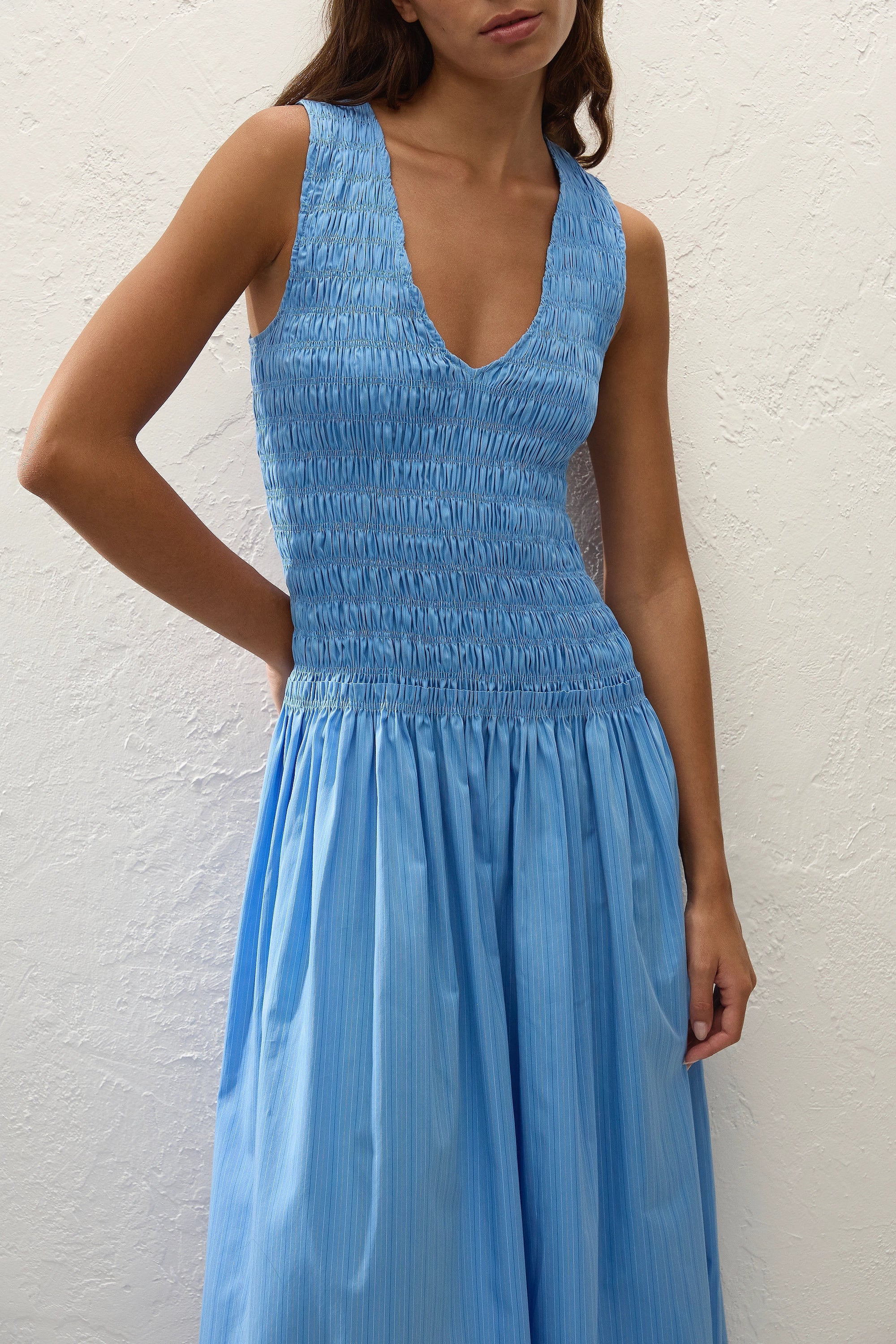 Palomar Midi Dress Mico Pinstripe Azul - Final Sale