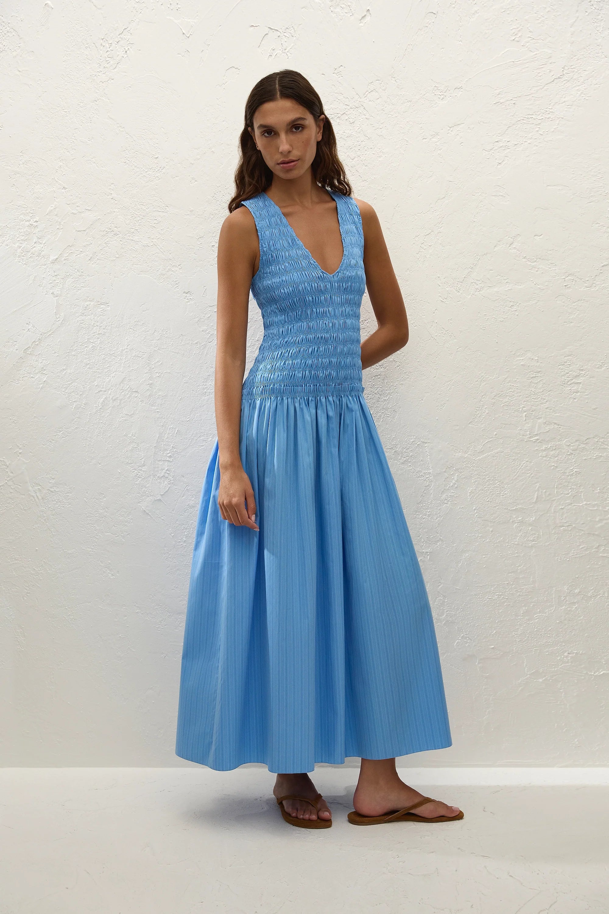 Palomar Midi Dress Mico Pinstripe Azul - Final Sale