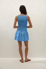 Maria Mini Dress Mico Pinstripe Azul - Final Sale
