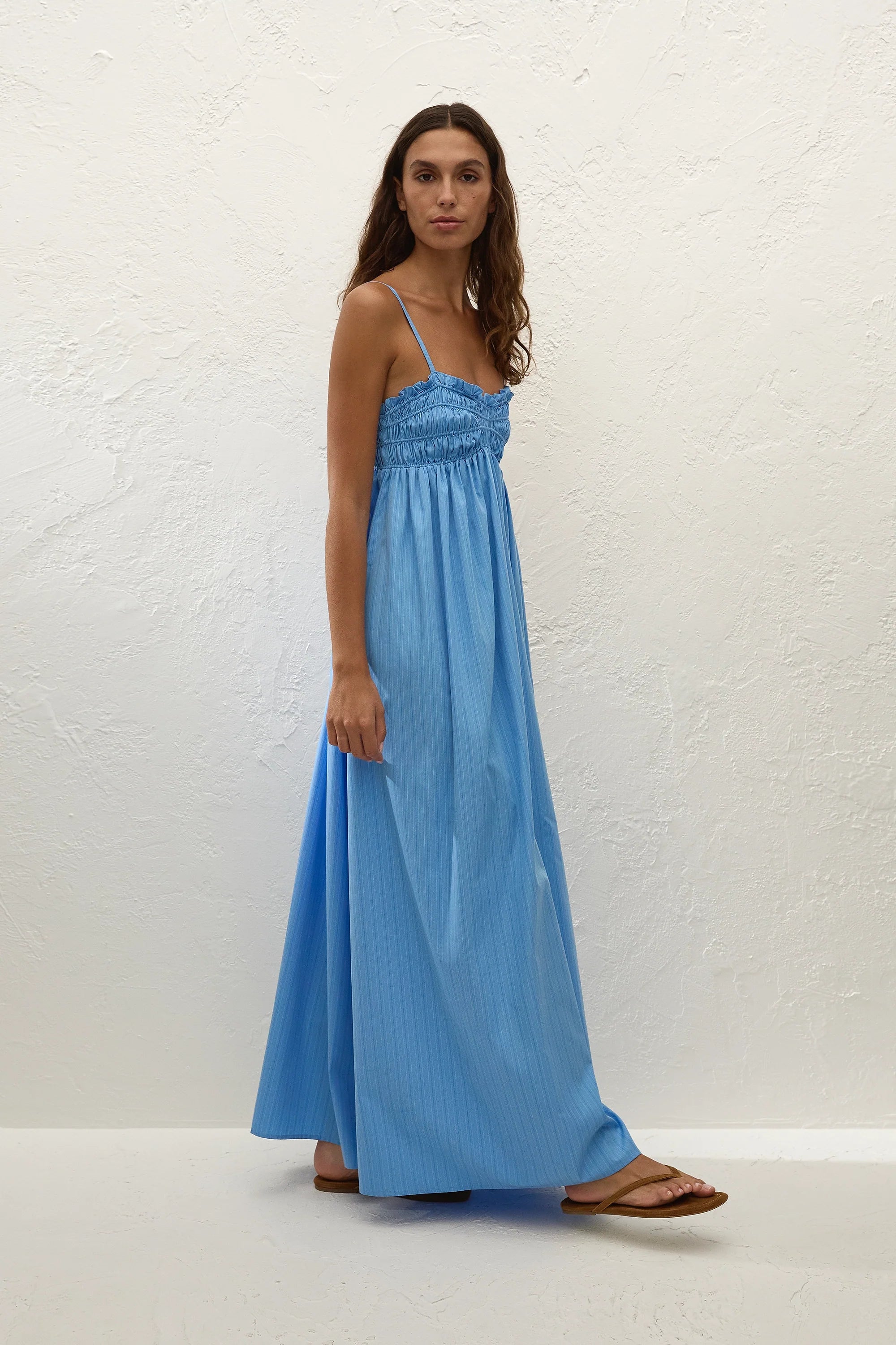 Presa Maxi Dress Mico Pinstripe Azul - Final Sale