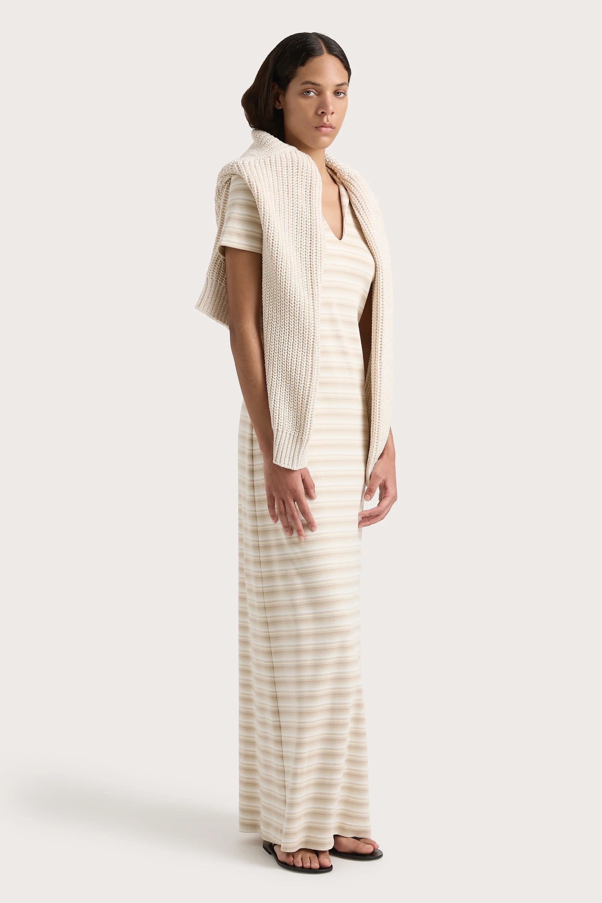 Tiesse Maxi Dress Cream Stripe - Final Sale