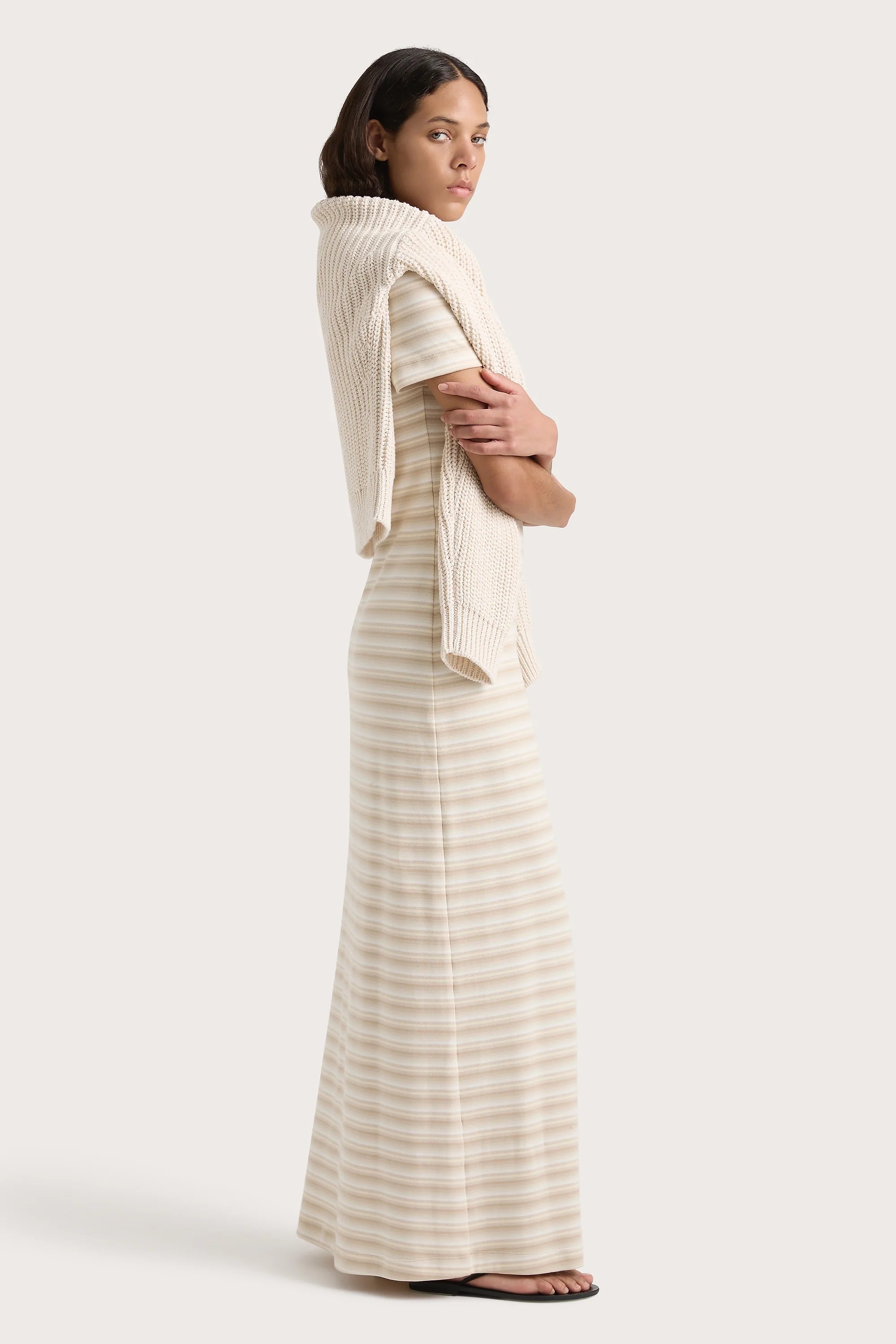 Tiesse Maxi Dress Cream Stripe - Final Sale