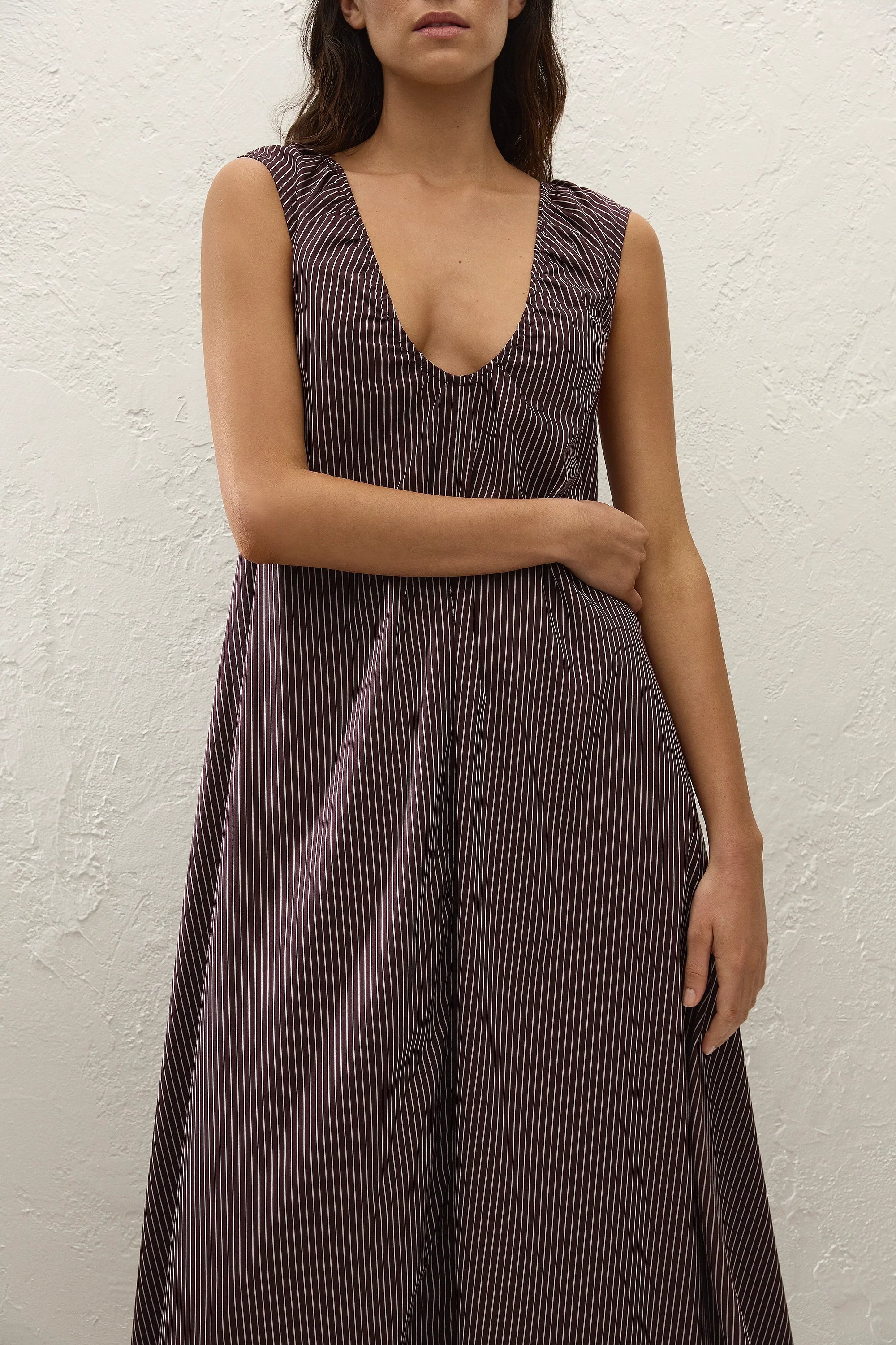 Pedrera Maxi Dress Rocio Pinstripe Chocolate Plum - Final Sale