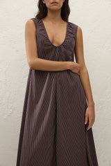 Pedrera Maxi Dress Rocio Pinstripe Chocolate Plum - Final Sale