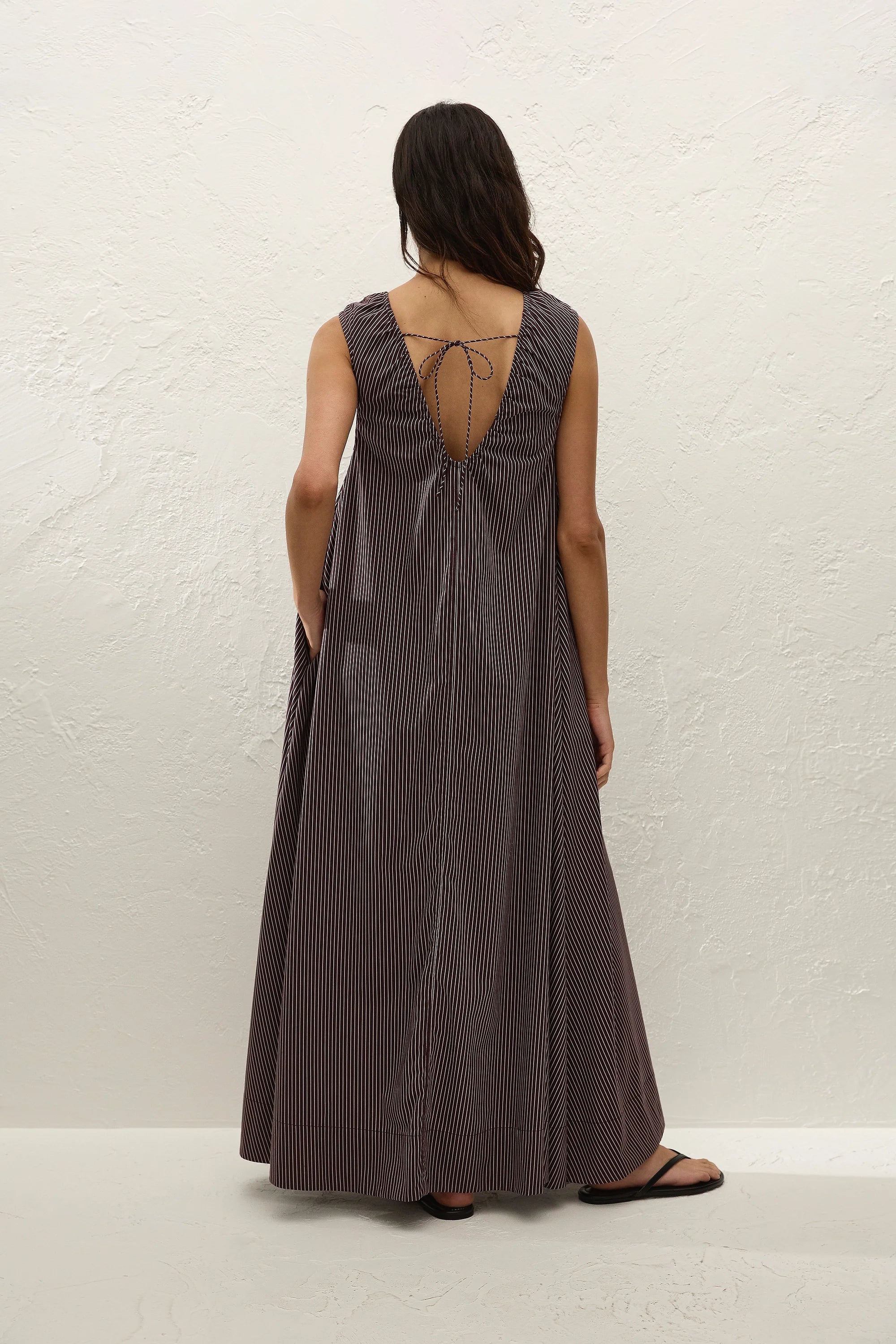 Pedrera Maxi Dress Rocio Pinstripe Chocolate Plum - Final Sale