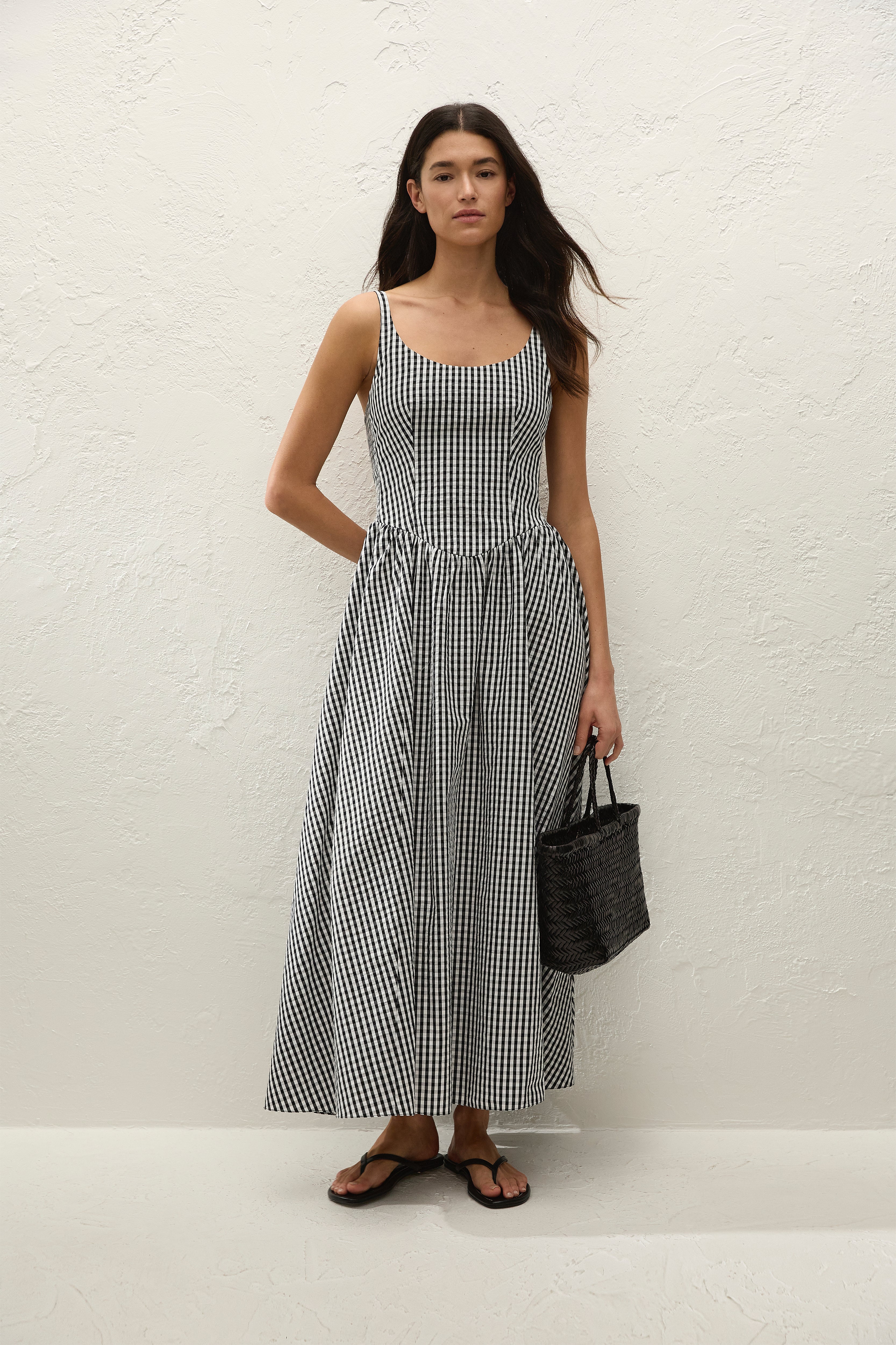 Chiara Midi Dress Black Textured Gingham - Final Sale