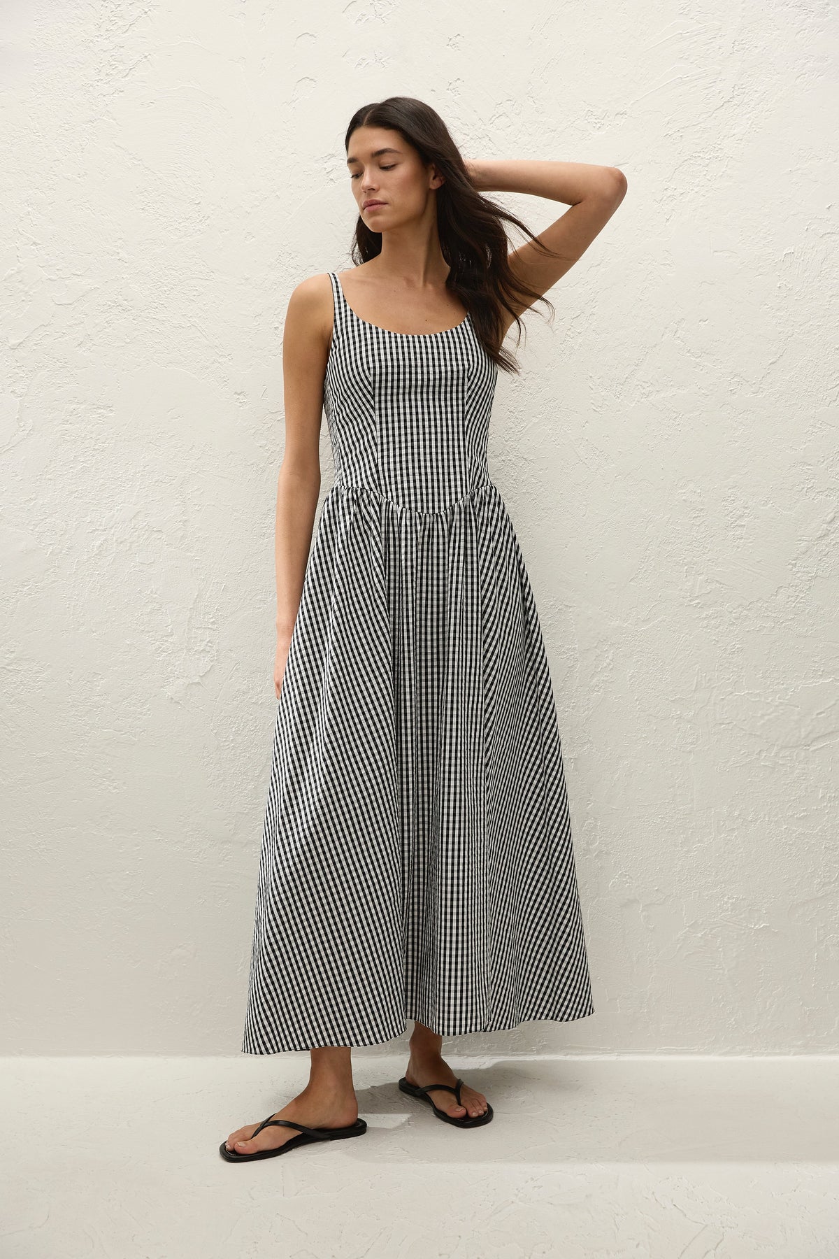 Chiara Midi Dress Black Textured Gingham - Final Sale