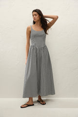 Chiara Midi Dress Black Textured Gingham - Final Sale