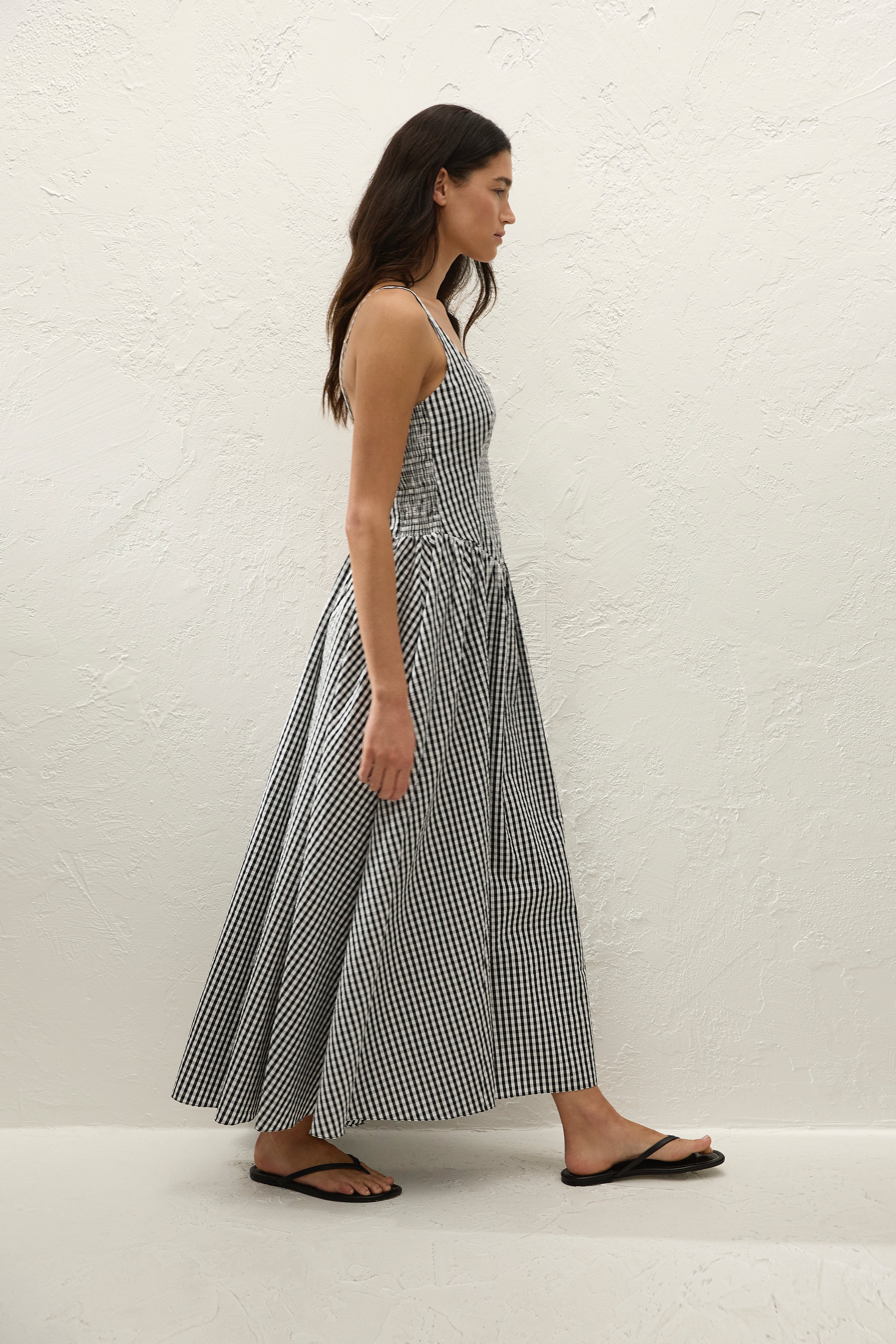 Chiara Midi Dress Black Textured Gingham - Final Sale