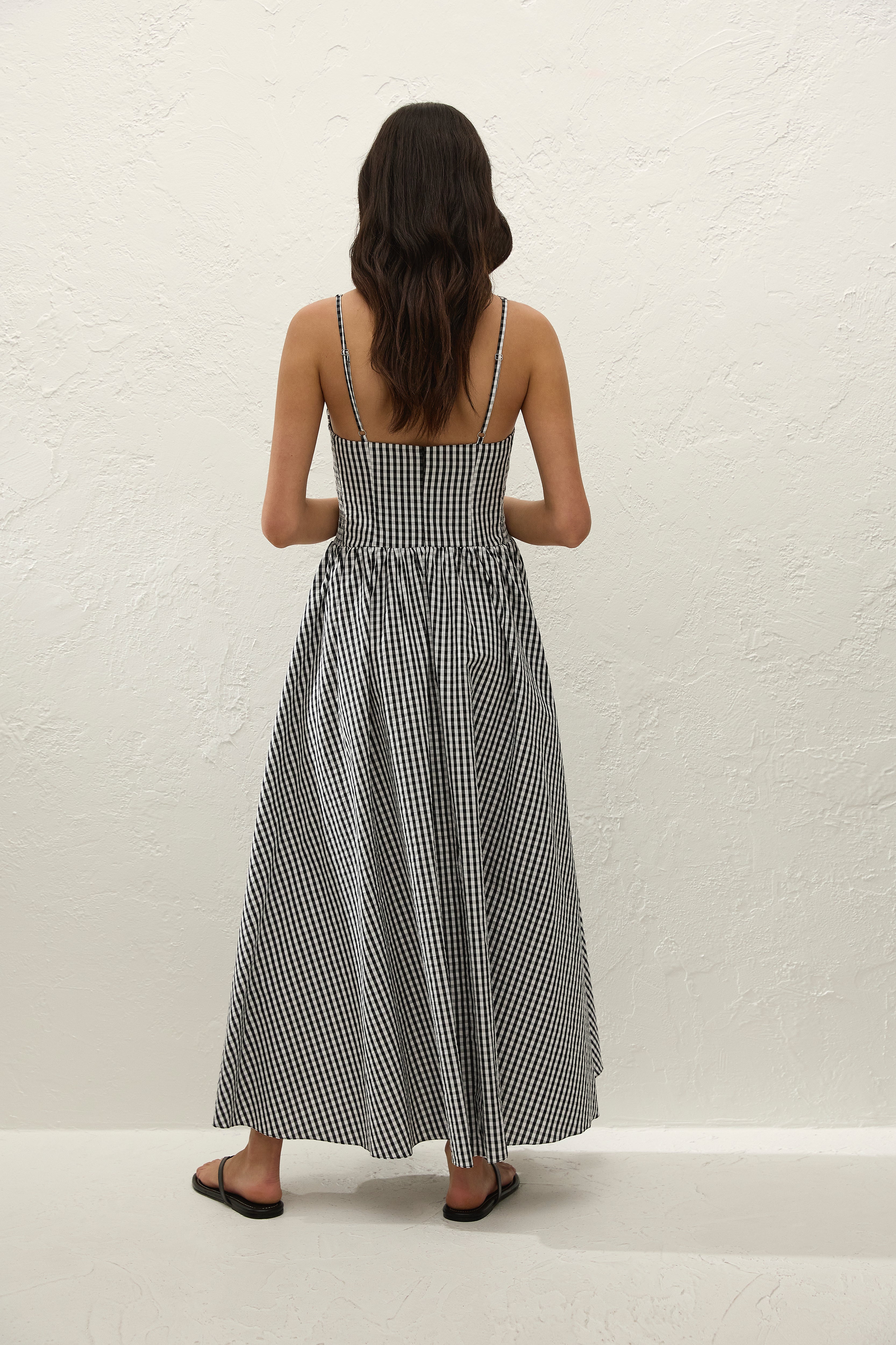Chiara Midi Dress Black Textured Gingham - Final Sale