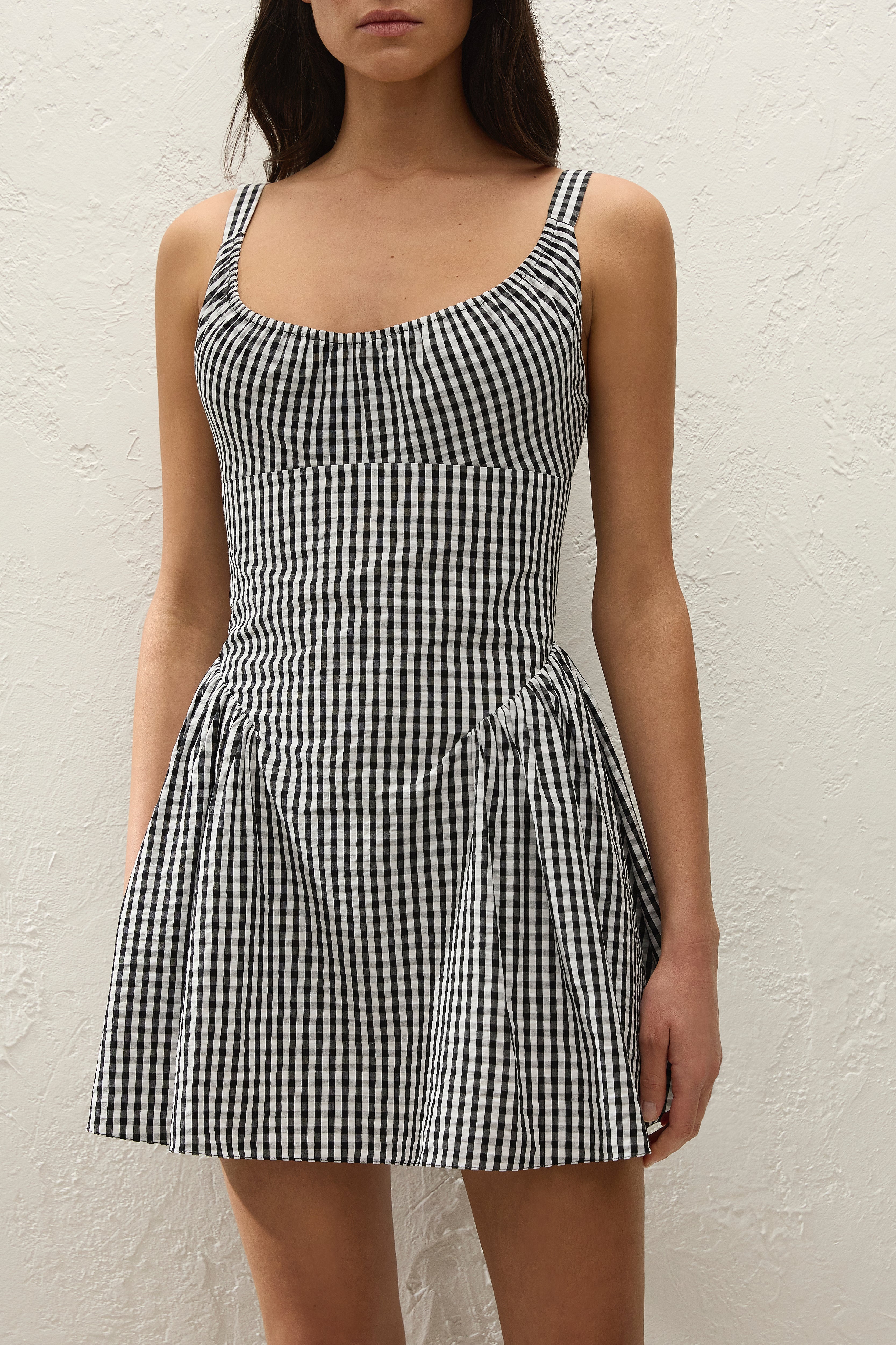 Marcella Mini Dress Black Textured Gingham - Final Sale