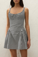 Marcella Mini Dress Black Textured Gingham - Final Sale