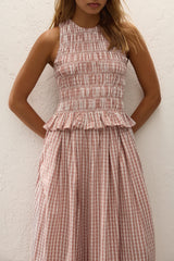 Cales Top Paloma Check Cinnamon White