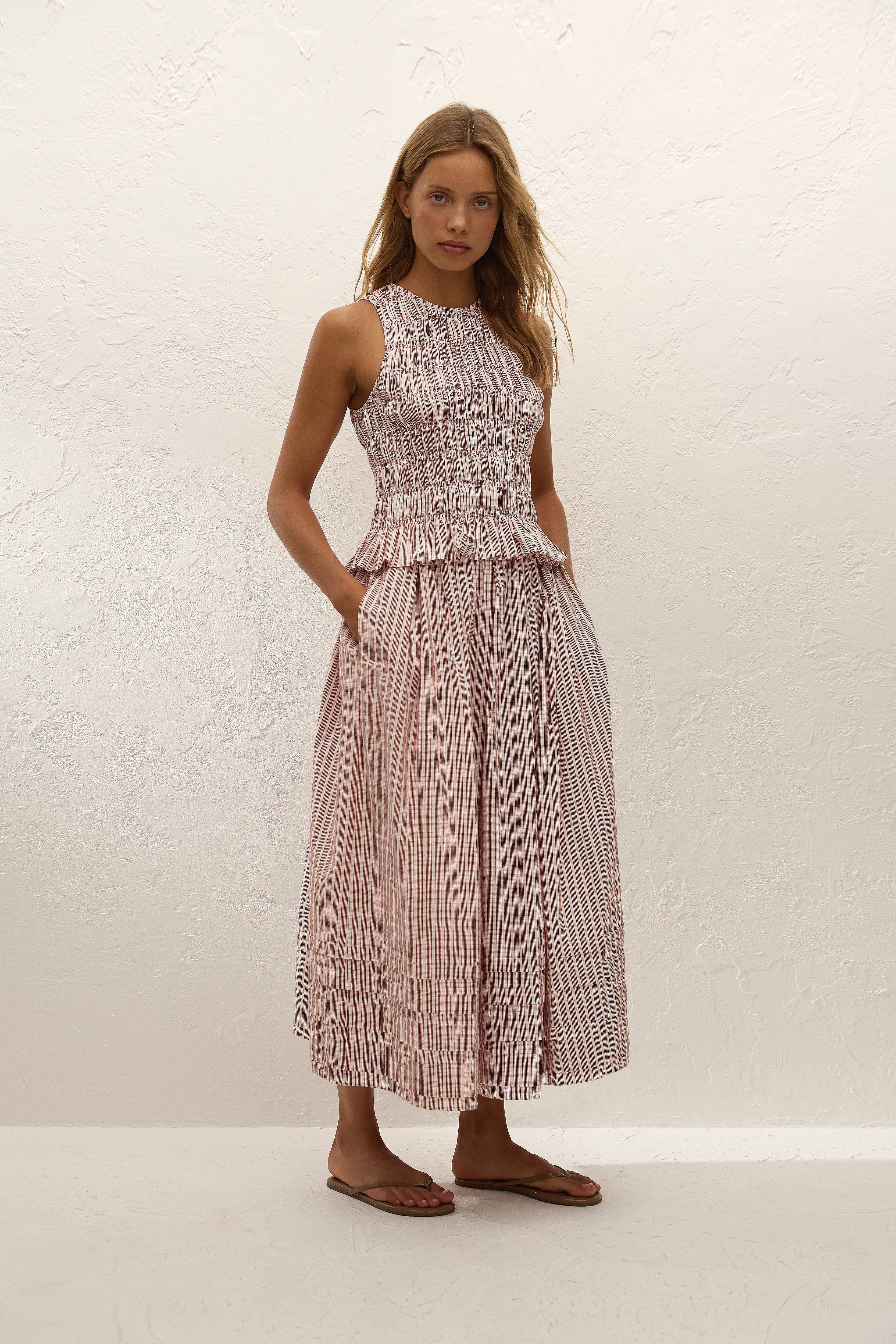 Cales Top Paloma Check Cinnamon White