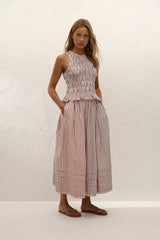 Cales Top Paloma Check Cinnamon White