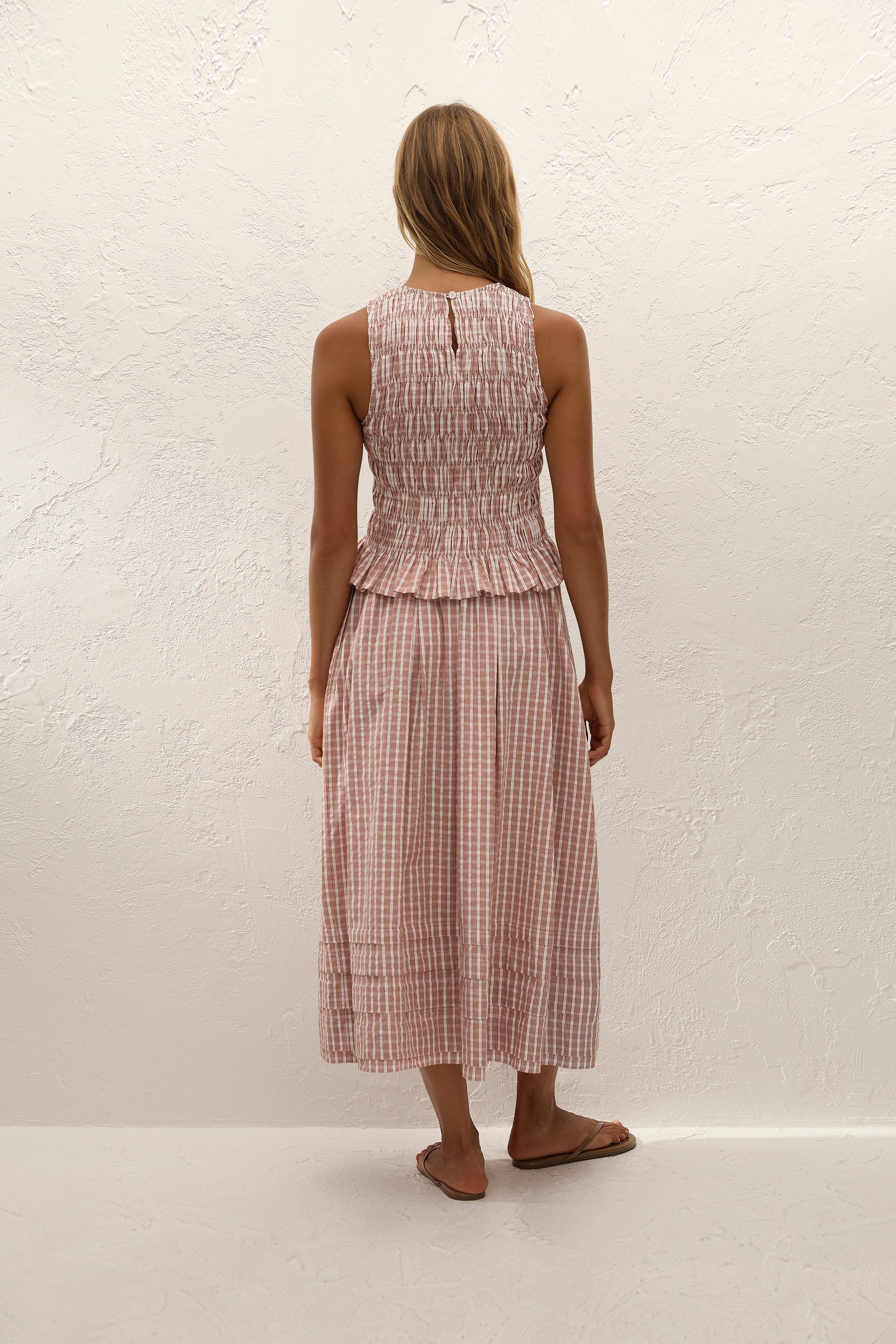 Cales Top Paloma Check Cinnamon White