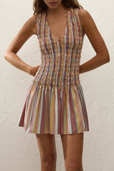 Palomar Mini Dress Agua Stripe Mustard - Final Sale