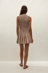Palomar Mini Dress Agua Stripe Mustard - Final Sale