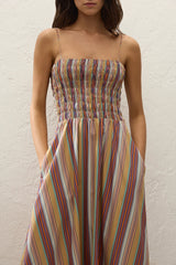 Anniken Maxi Dress Agua Stripe Mustard - Final Sale