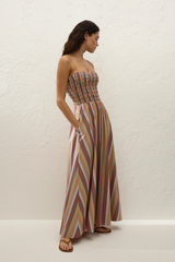 Anniken Maxi Dress Agua Stripe Mustard - Final Sale