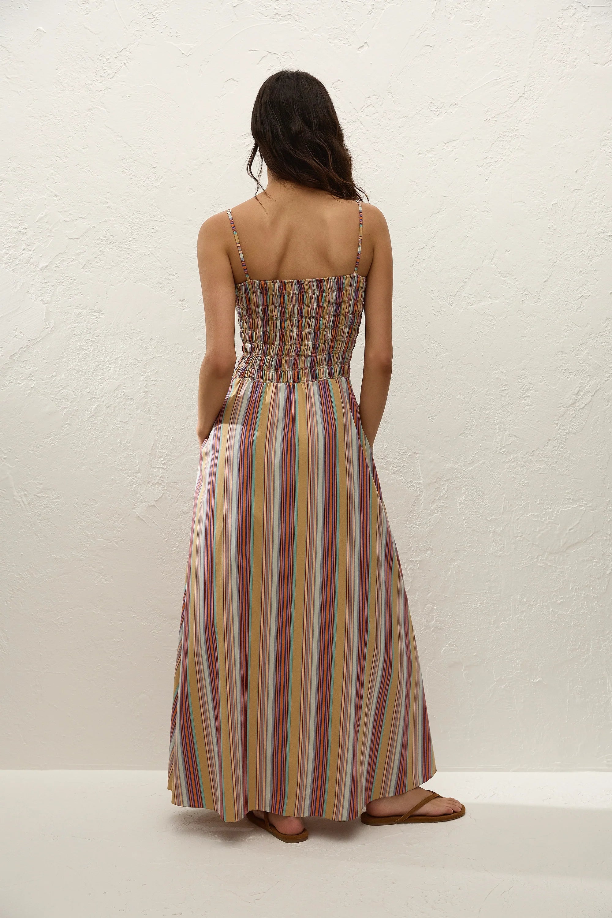 Anniken Maxi Dress Agua Stripe Mustard - Final Sale