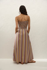 Anniken Maxi Dress Agua Stripe Mustard - Final Sale
