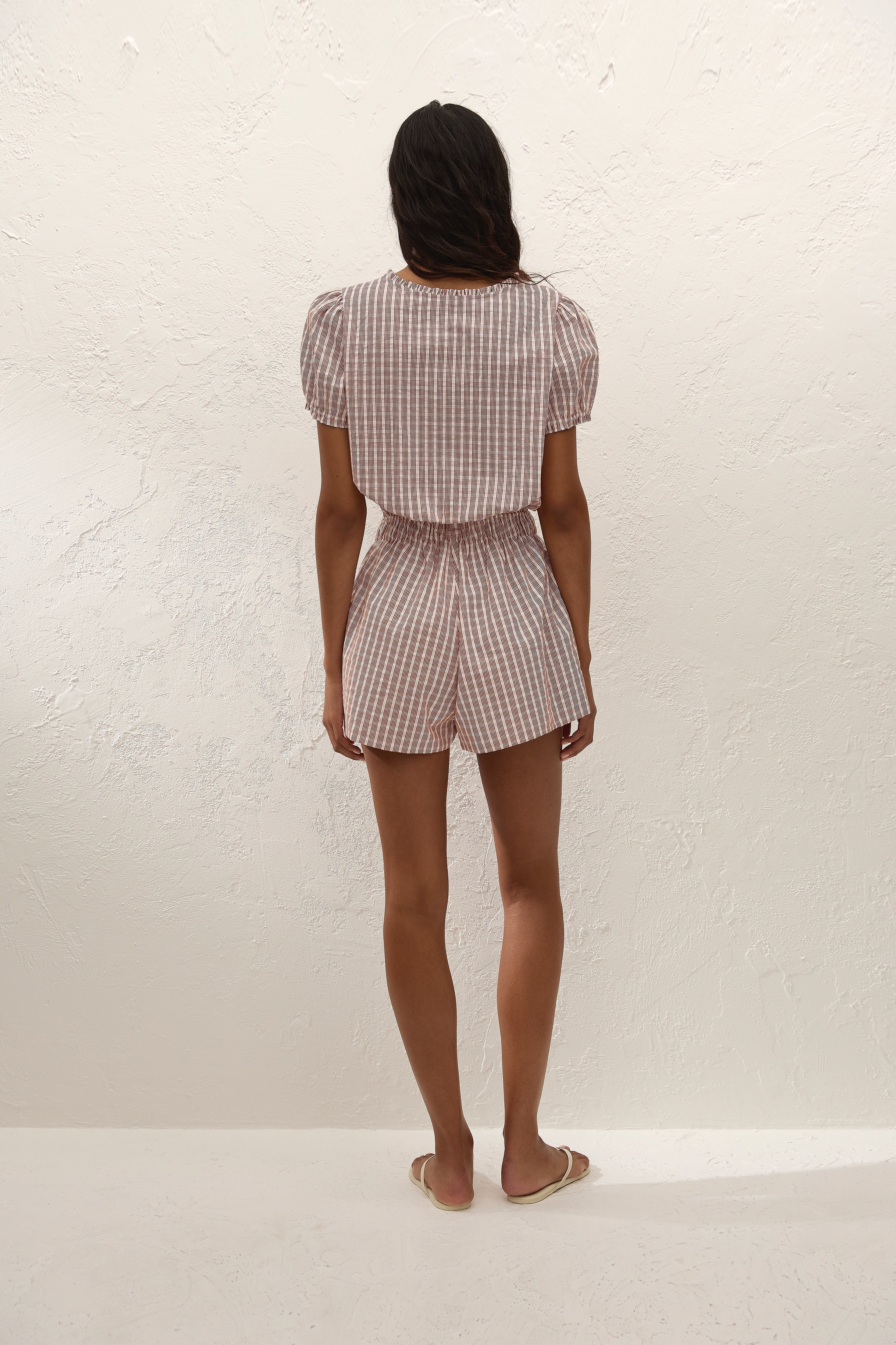 Emilie Playsuit Paloma Check Cinnamon White