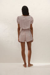 Emilie Playsuit Paloma Check Cinnamon White